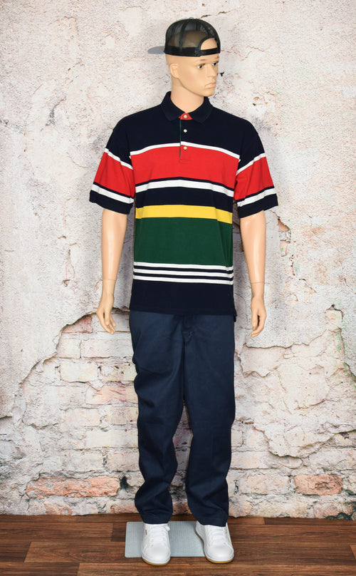 Men's Vintage Basic Options Striped Short Sleeve Polo - L