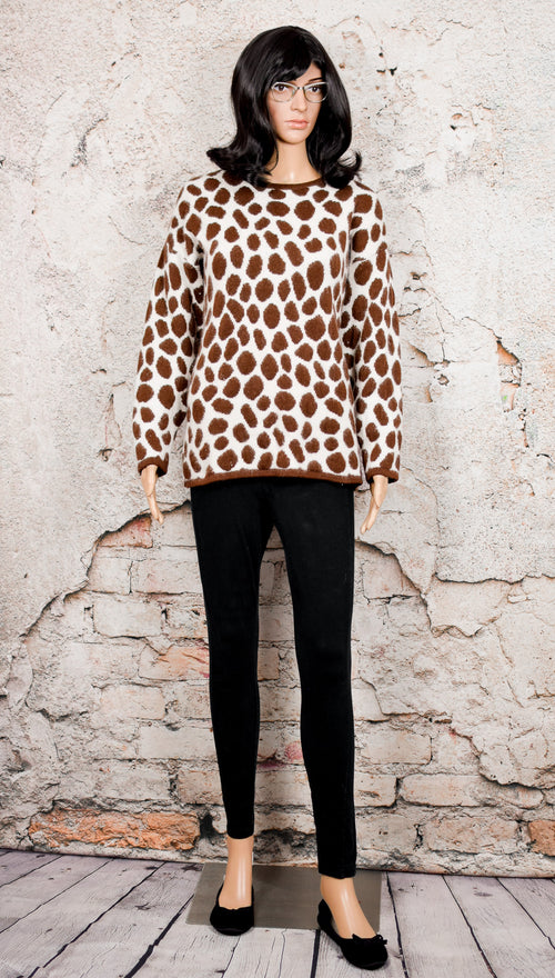 Women's Vintage 80s Maglica Donna Italian Knit Giraffe Print Pullover Sweater