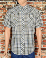 Vintage 80's Blue & Grey Plaid WRANGLER Short Sleeve Snap Button Western Shirt