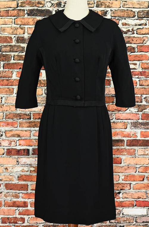 EXTREMELY RARE Vintage 40s/50s Black Crepe JACQUES FATH Dress and Jacket Set