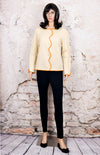 Women's Vintage 60s Knits by Tally Beige and Orange Scalloped Cardigan Sweater - 14