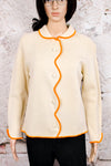 Women's Vintage 60s Knits by Tally Beige and Orange Scalloped Cardigan Sweater - 14