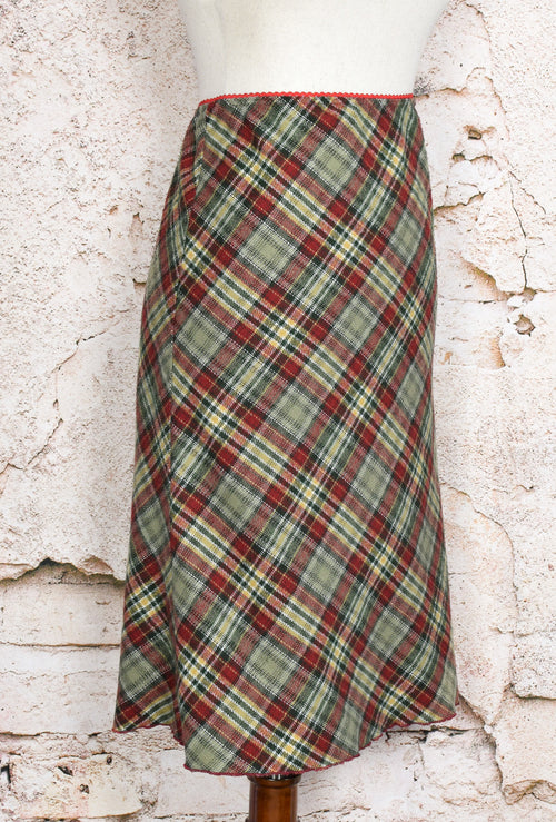 Green & Red Plaid Flannel BACKSTAGE Midi Skirt