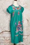 Vintage 60s/70s Green Hand Embroidered Oaxacan Mexican Maxi Dress