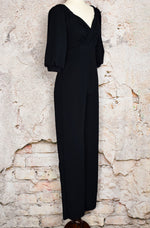 Vintage 80s Black Polyester Sweetheart Neckline Long Sleeve Jumpsuit