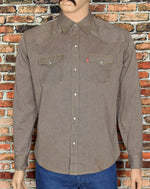Solid Brown LEVER FOR MAN Long Sleeve Snap Button Up Shirt - 44