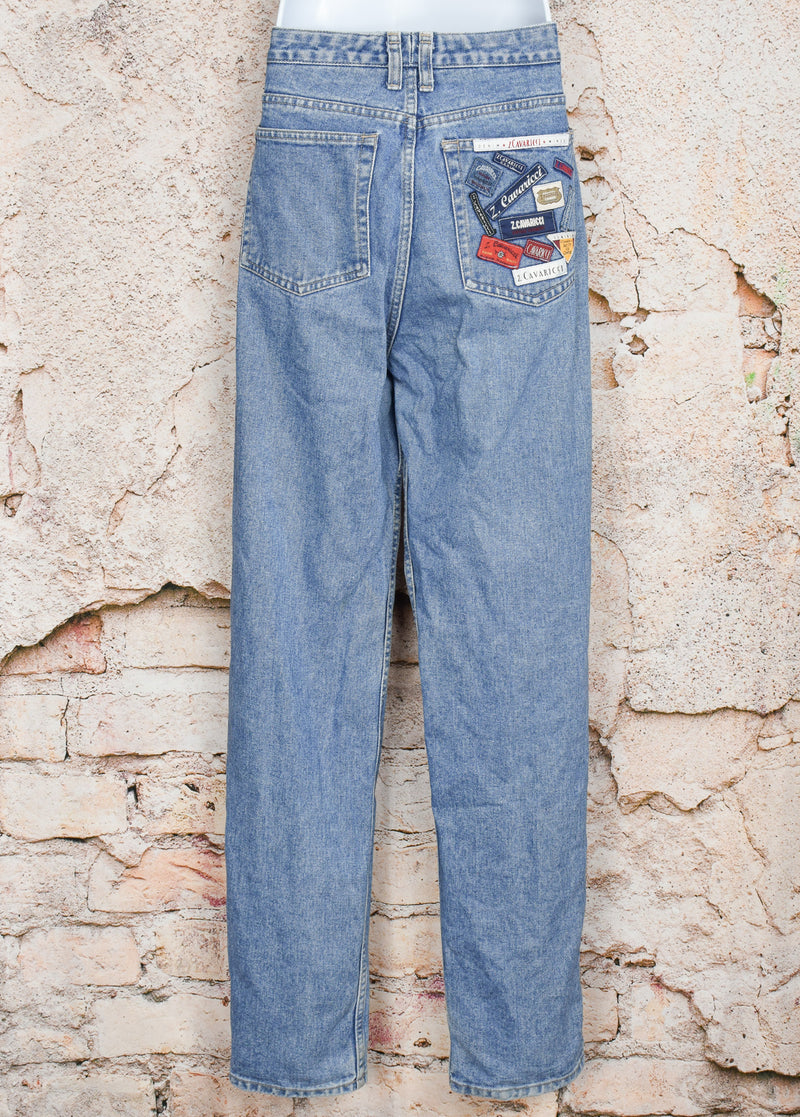 Vintage 90s Medium Wash Z. CAVARICCI High Waisted Denim Jeans w/ Patched Back Pocket - 34