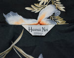 Vintage 70s Black Floral HAWAII NEW Hawaiian Cap Sleeve Shirt
