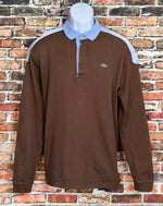 Men's Lacoste Brown/Blue Long Sleeve Rugby Polo W/ Elbow Patches - L