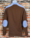 Men's Lacoste Brown/Blue Long Sleeve Rugby Polo W/ Elbow Patches - L