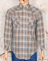 Vintage 80's Blue & Brown Plaid SILVER SPUR Long Sleeve Snap Button Western Shirt - 15-33