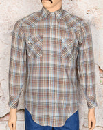 Men's Vintage Silver Spur Blue & Brown Plaid Long Sleeve Snap Button Western Shirt - 15-33