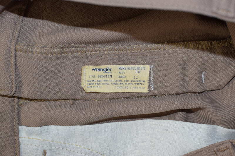 Vintage Early 70s Khaki Brown WRANGLER Regular Fit Polyester Dress Pants - 34 X 31
