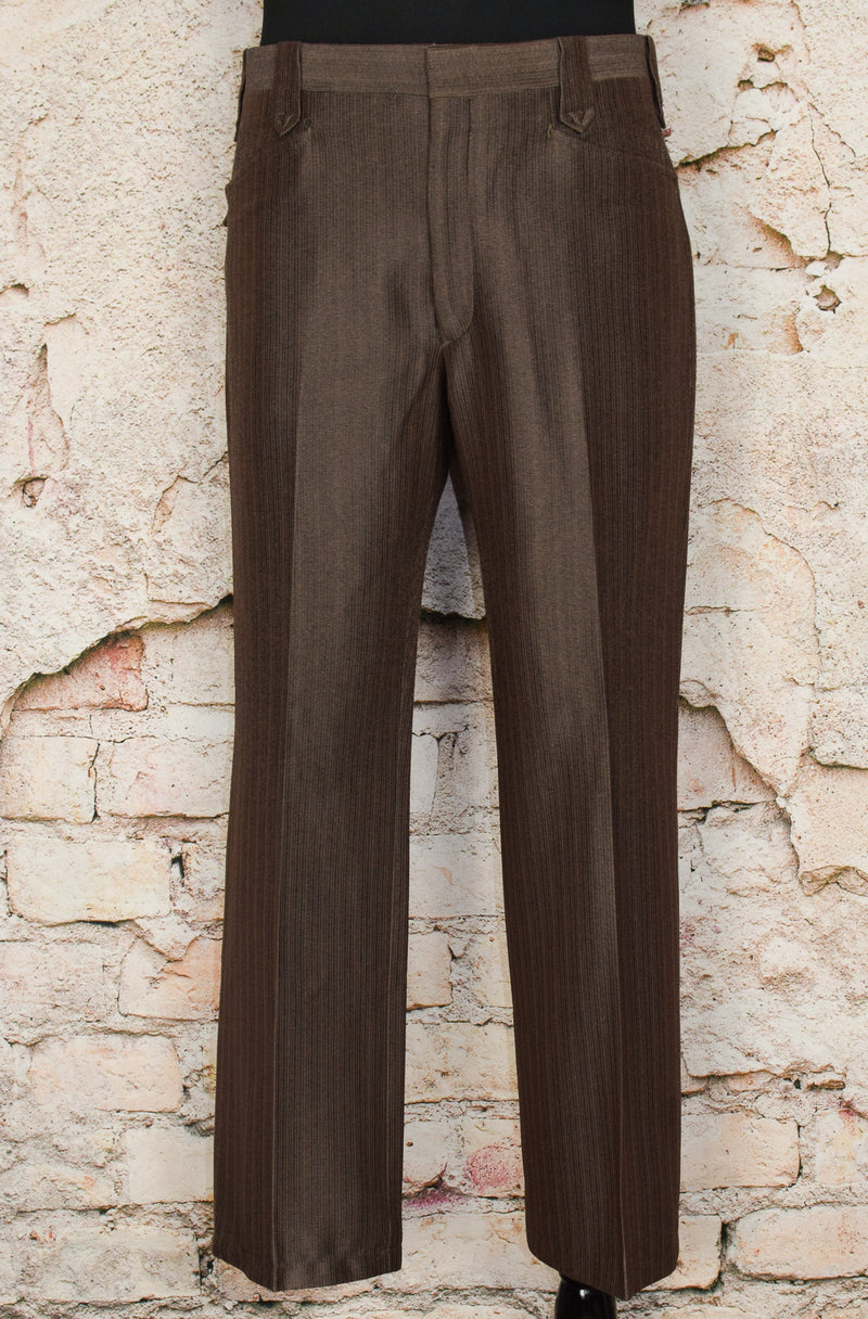 Vintage 70s Brown Striped CIRCLE S Western Polyester Dress Pants - 38