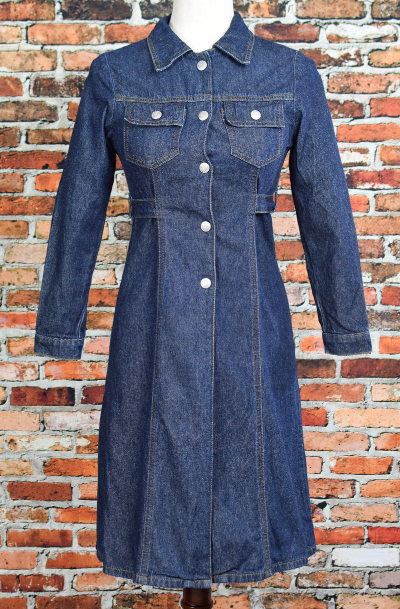 Vintage Blue Denim PARIS BLUES Snap Button Long Sleeve Dress - M