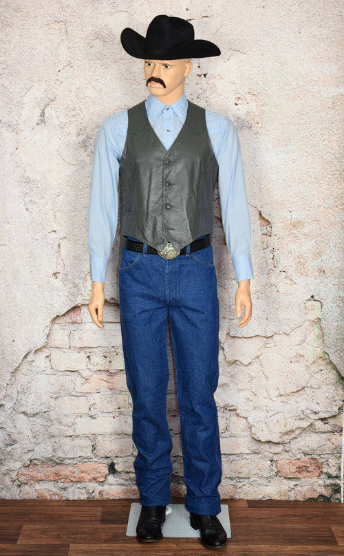 Men's Vintage Pioneer Wear Pewter Grey Leather Vest - 40