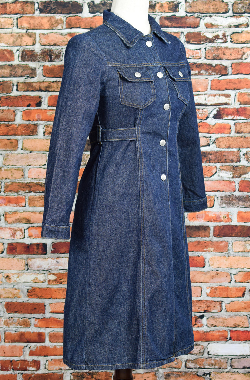 Vintage Blue Denim PARIS BLUES Snap Button Long Sleeve Dress