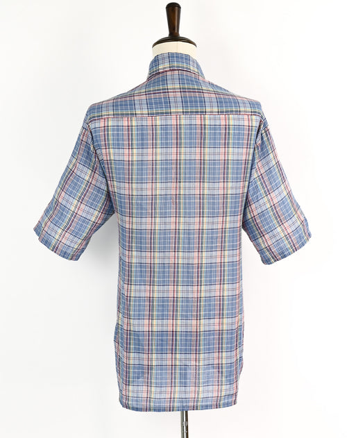 Vintage 70s Blue & Red Plaid CHARLES ALEXANDER Short Sleeve Button Up Shirt