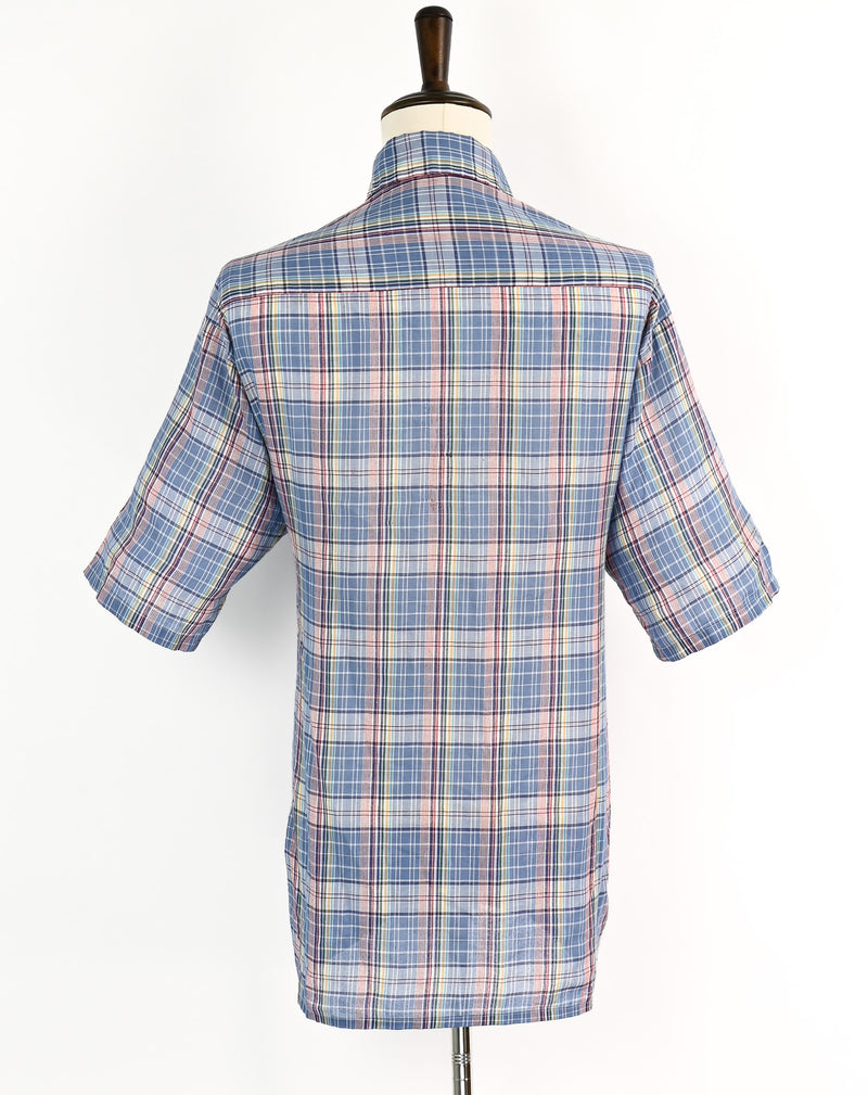 Vintage 70s Blue & Red Plaid CHARLES ALEXANDER Short Sleeve Button Up Shirt