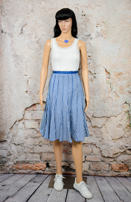 Women's Sweet Salt Blue Gingham Pleated High Waisted Midi Skirt - M