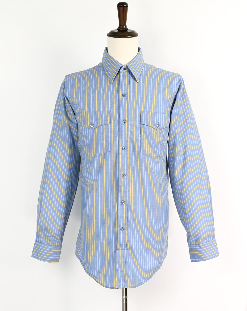 Vintage Blue & Yellow Striped RIVERSIDE Permanent Press Long Sleeve Button Up Shirt - L