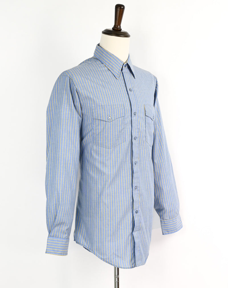 Vintage Blue & Yellow Striped RIVERSIDE Permanent Press Long Sleeve Button Up Shirt - L