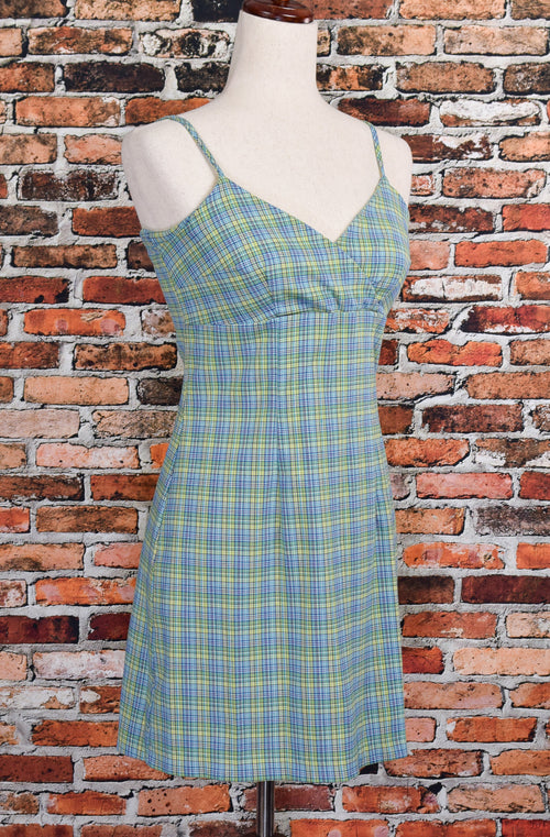 Vintage Green & Blue Plaid MY MICHELLE Sleeveless Mini Dress - 5/6