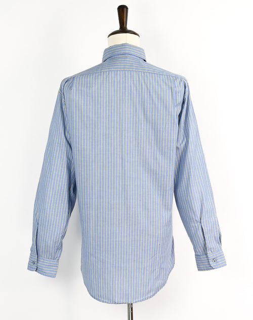 Vintage Blue & Yellow Striped RIVERSIDE Permanent Press Long Sleeve Button Up Shirt - L