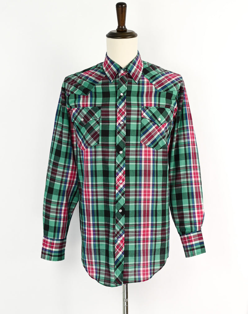 Vintage 90s Red & Green Plaid MARGUCCI Western Snap Button Long Sleeve Shirt - L