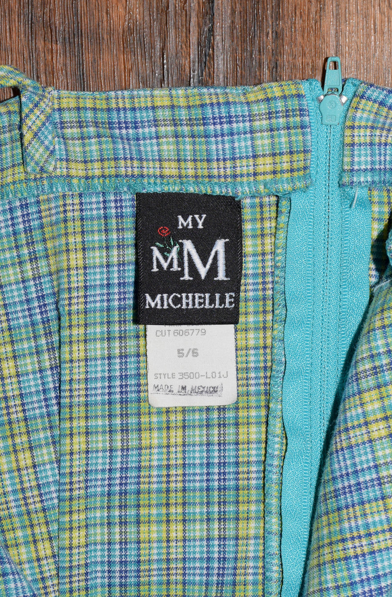 Vintage Green & Blue Plaid MY MICHELLE Sleeveless Mini Dress - 5/6