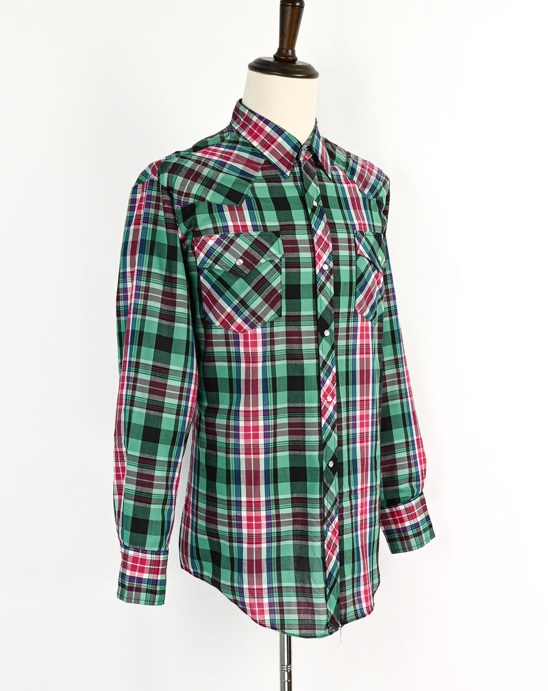 Vintage 90s Red & Green Plaid MARGUCCI Western Snap Button Long Sleeve Shirt - L