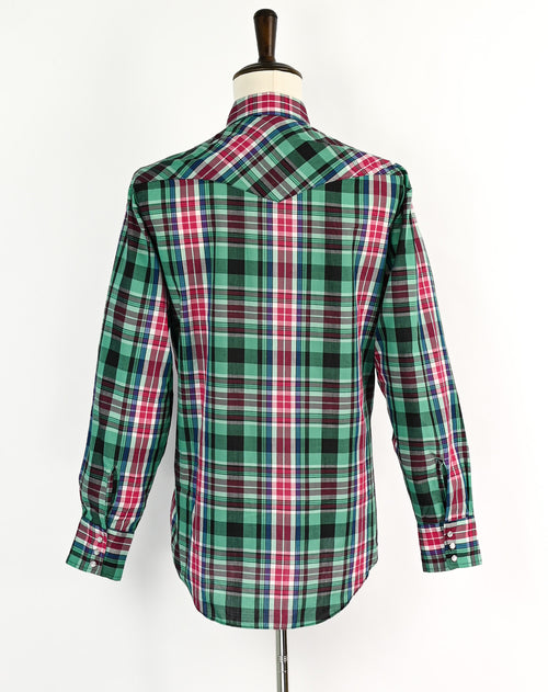 Vintage 90s Red & Green Plaid MARGUCCI Western Snap Button Long Sleeve Shirt - L