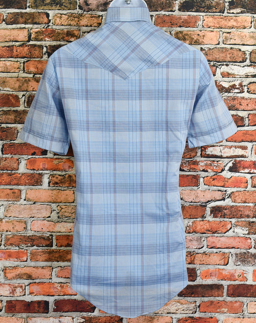 Vintage 90s Blue Plaid SILVER SPUR Western Snap Button Short Sleeve Shirt - 14-1/2