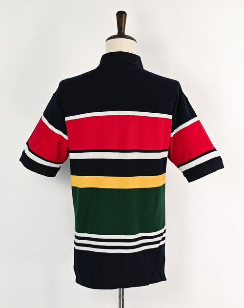 Vintage 90s Red & Blue Striped BASIC OPTIONS Short Sleeve Polo - L