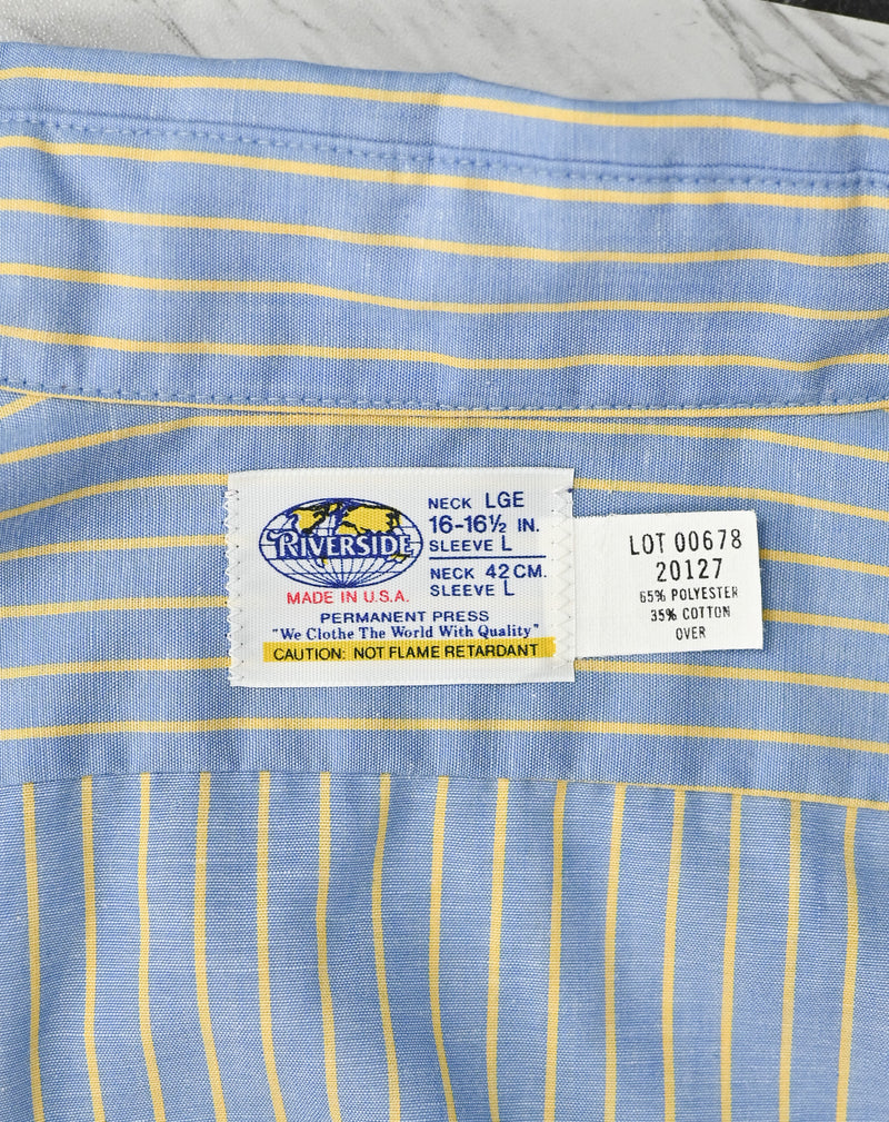 Vintage Blue & Yellow Striped RIVERSIDE Permanent Press Long Sleeve Button Up Shirt - L