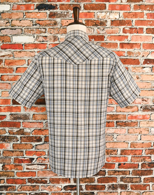 Vintage 80s Blue & Grey Plaid WRANGLER Short Sleeve Snap Button Western Shirt