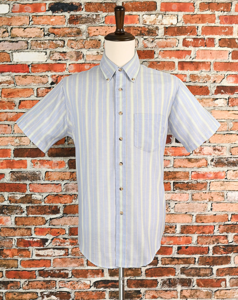 Vintage 90's Blue & Teal Striped MERVYN'S Short Sleeve Button Down Shirt - 16-L-16-1/2