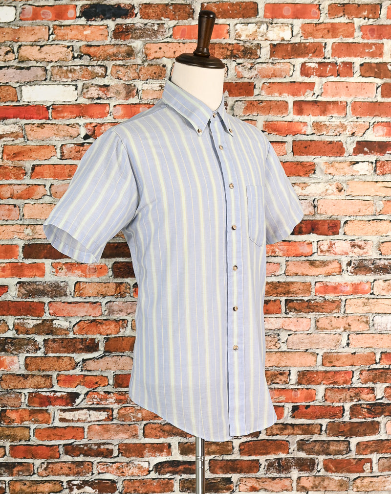 Vintage 90's Blue & Teal Striped MERVYN'S Short Sleeve Button Down Shirt - 16-L-16-1/2