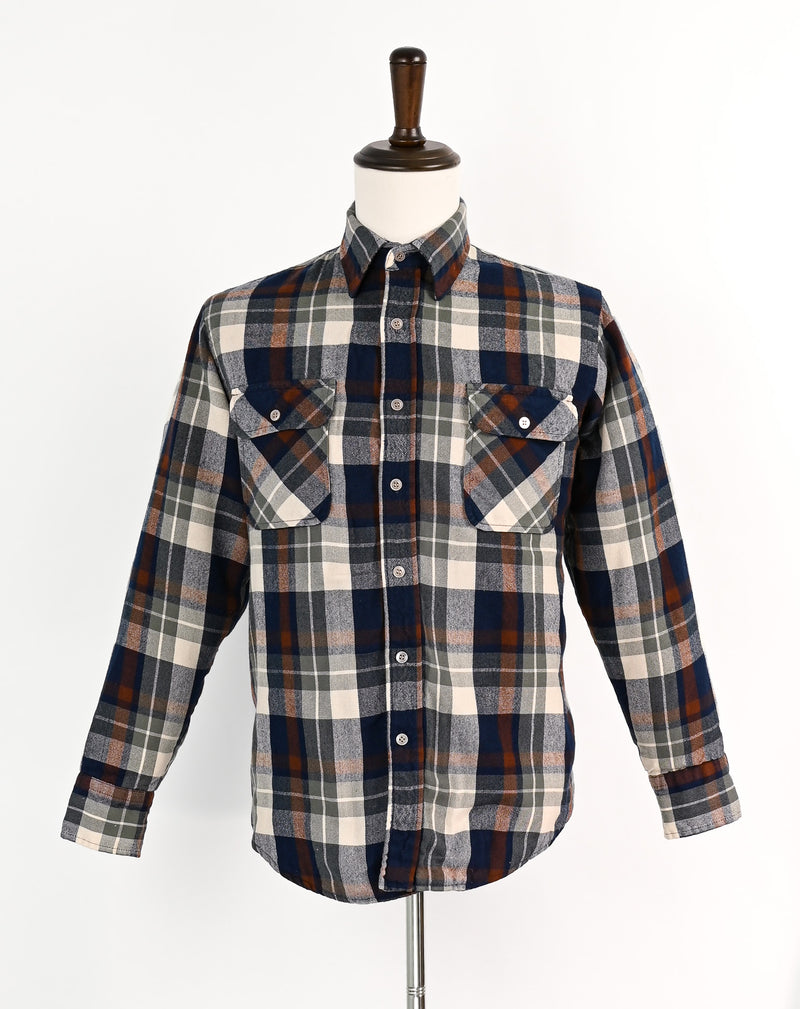 Vintage 90s Brown/Blue/Grey Tartan Plaid WINDBREAKER Insulated Flannel Shirt - M