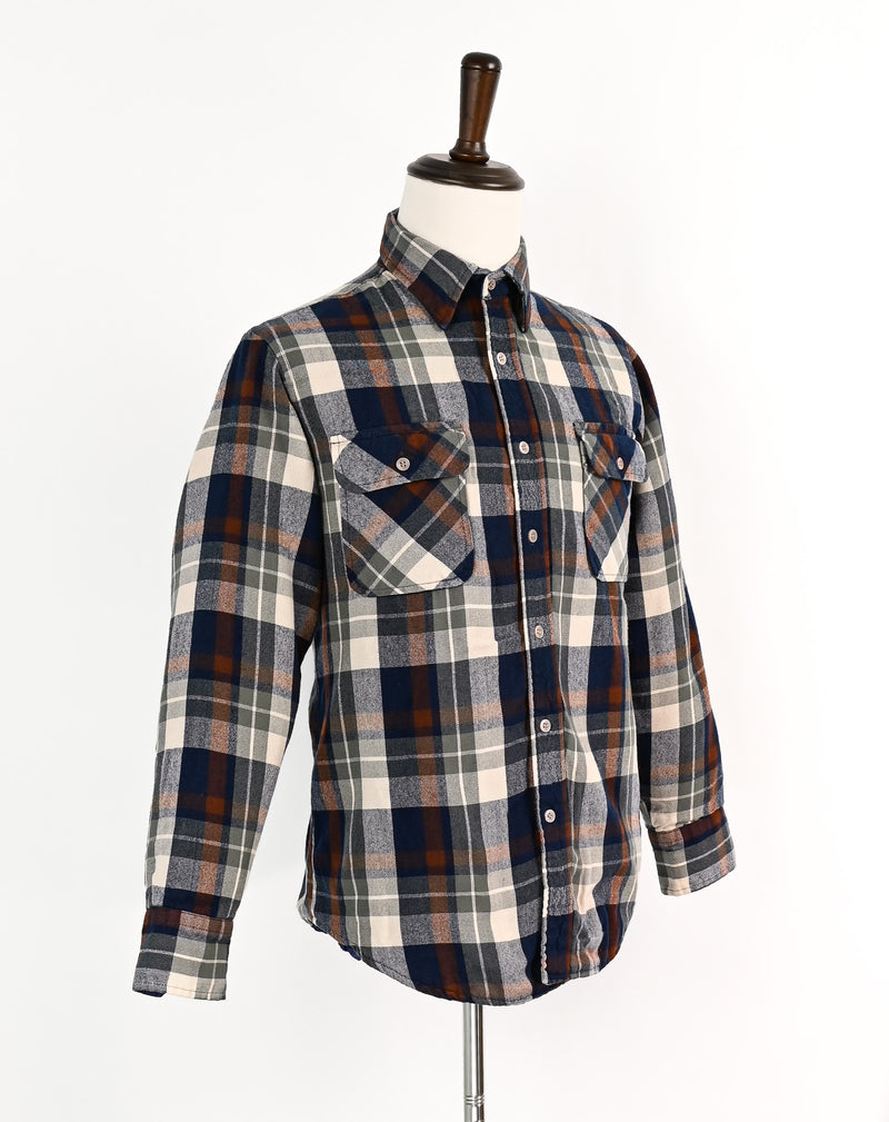 Vintage 90s Brown/Blue/Grey Tartan Plaid WINDBREAKER Insulated Flannel Shirt - M