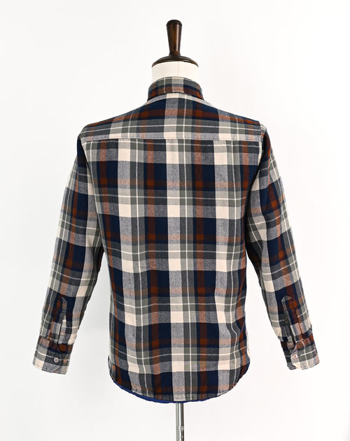 Vintage 90s Brown/Blue/Grey Tartan Plaid WINDBREAKER Insulated Flannel Shirt - M