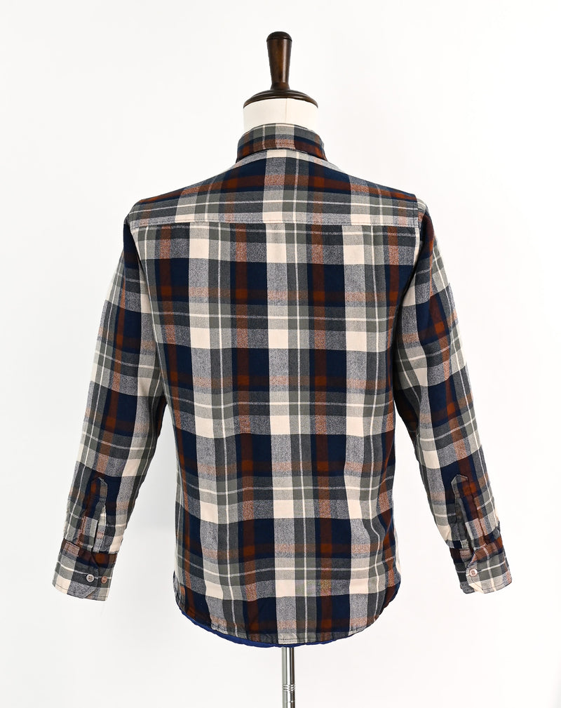 Vintage 90s Brown/Blue/Grey Tartan Plaid WINDBREAKER Insulated Flannel Shirt - M