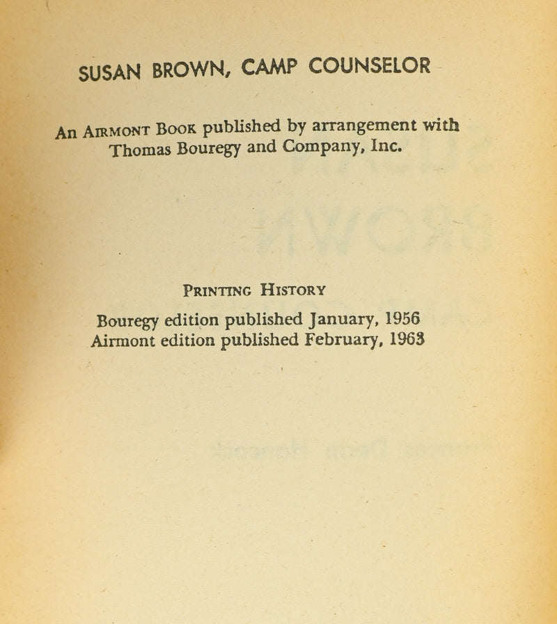 1963 Edition - SUSAN BROWN: CAMP COUNSELOR - Frances Dean Hancock - Paperback Book