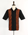 Vintage 90s Black/Orange Velour Cheetah Print COCKTAIL HOUR Rockabilly Bowling Shirt - M