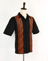 Vintage 90s Black/Orange Velour Cheetah Print COCKTAIL HOUR Rockabilly Bowling Shirt - M