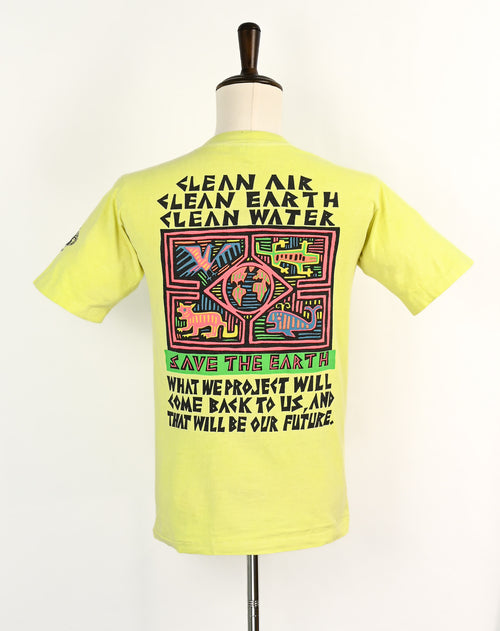 Rare Vintage 1989 SAVE THE EARTH Neon Green Short Sleeve T-Shirt - L