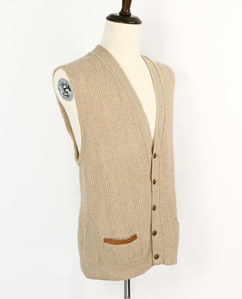 Vintage 70s/80s Beige PURITAN Knit Cardigan Sweater Vest - XL