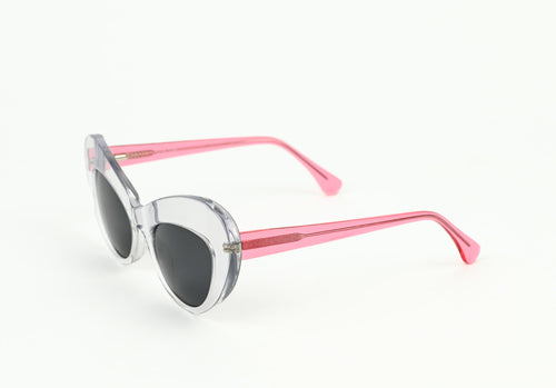 NIB - LUX DE VILLE - Clear Crystal w/ Pink Acetate Frame w/ Dark Lens - AVA Sunglasses