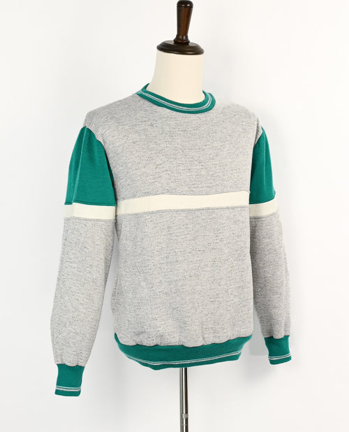 メンズ ヴィンテージ ラインナップ ティール &amp; グレー プルオーバー セーター ポケット付き - L