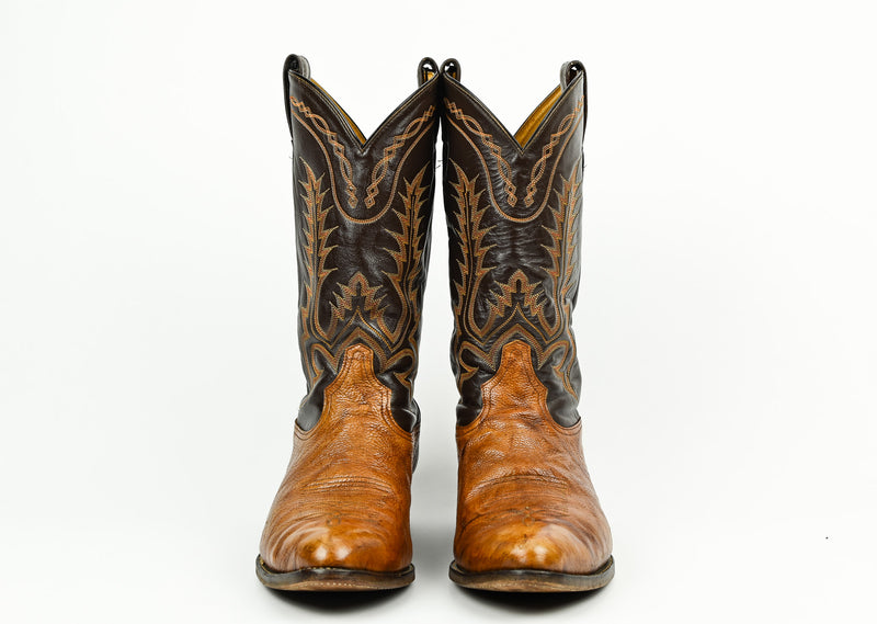 Vintage 70s/80s Light & Dark Brown TONY LAMA Leather Cowboy Boots - 12 E